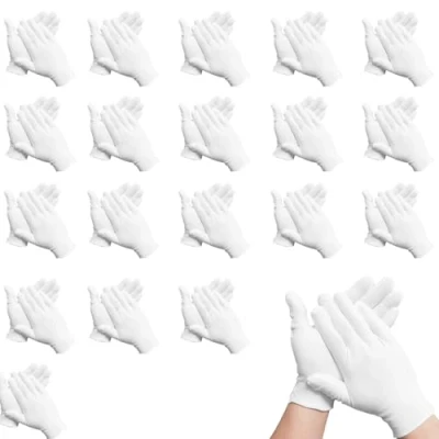 Image of Asheyya 20 Pairs White Cotton Gloves, Washable Stretchable Gloves for Eczema Dry Hands Moisturising Men and Women