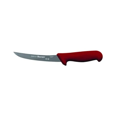 Image of Starrett Professional Stainless Steel Kitchen Boning Knife Narrow Curved Profile 6 inch (150mm) Red Handle