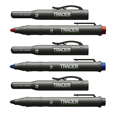 Image of TRACER Clog Free Construction Marker Kit with Site Holster (All Purpose Markers perfect for shiny and dusty surfaces.) Black, Blue, Red