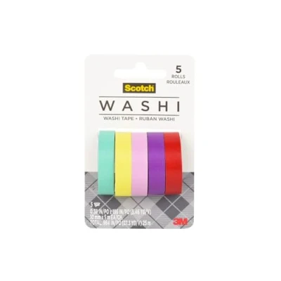 Image of Scotch Washi Tape, Bright Colors, Assorted Patterns, 5 Rolls/Pack (C1017 P2)