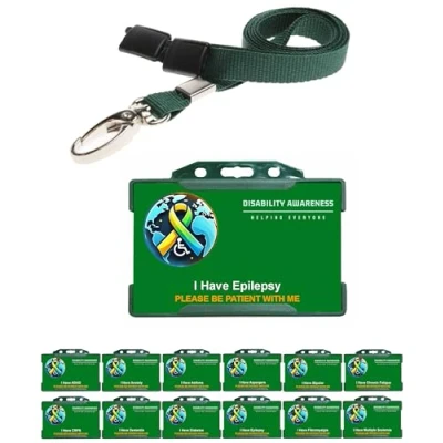 Image of Epilepsy Green Hidden Disability Awareness Card representing Disabilities around the world With Holder and Lanyard