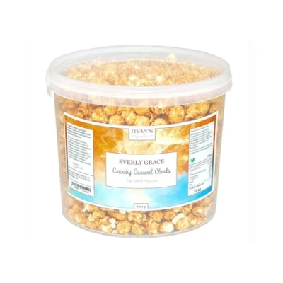 Image of Everly Grace Popcorn Crunchy caramel Clouds, 600 g bucket with sweet and bourbon vanilla, handcrafted in Germany