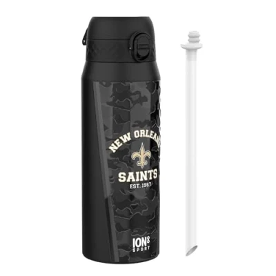 Image of Ion8 NFL Saints Sports Thermal water Bottle with Removable Straw, 750ml/24oz, Leak proof Vacuum Insulated Drinking Bottle, Easy to Open, Secure Lock, Dishwasher Safe, Flip Cover, Metal