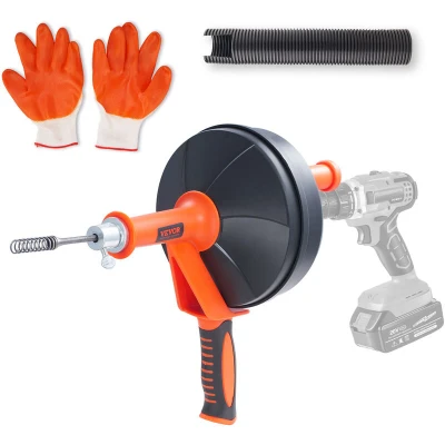 Image of VEVOR Drain Auger 25Ft, Plumbing Snake with Drill Attachment, Plumbers Clog Remover for Kitchen Bathroom Shower Sink Protective Hose and Gloves