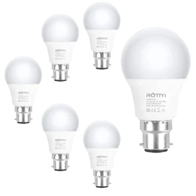 Image of ROTTYI B22 Bayonet Light Bulbs 60W Equivalent, Cool White 6500K Daylight Bulbs, 8W 880LM LED Bulb, BC A60 GLS Energy Saving Lightbulbs, Classic Shape Non dimmable, Pack of 6