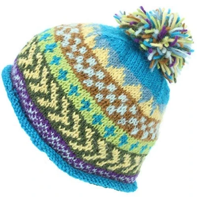 Image of LOUDelephant Wool Knit Beanie Bobble Hat Blue