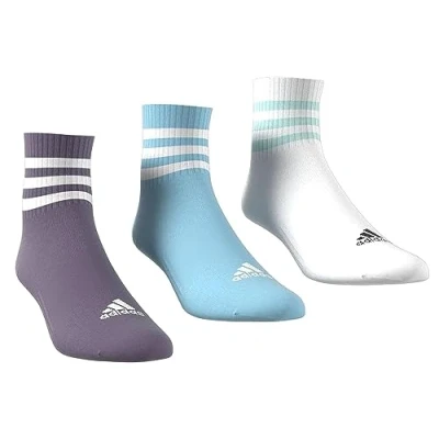 Image of adidas Unisex Kids 3 Stripes Cushioned Sportswear Mid Cut Socks Pairs, shadow violet/light aqua/white/semi flash aqua, 7 8 Years