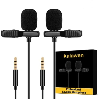 Image of Kalawen Professional Lavalier Microphone 2 Pack, Omnidirectional Condenser Mic for Android Smartphone,YouTube, Interview, Studio, Mini YouTube Video Recording