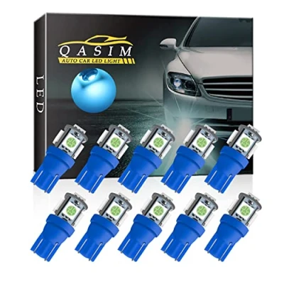 Image of Qasim 10pcs T10 W5W LED Bulbs 5SMD 501 194 168 5050 Chipset Wedge for Car Interior Dome Dashboard Map RV License Plate Side Lights DC 12V Ice Blue