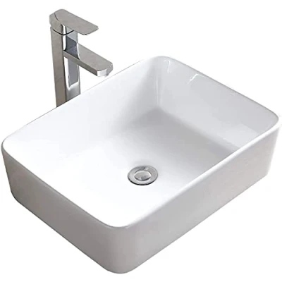 Image of BELOFAY Modern Bathroom Basin Sink, Counter Top White Cloakroom Ceramic for Bathroom, Vanity Cabinet, and Toilet (Rectangular 1)