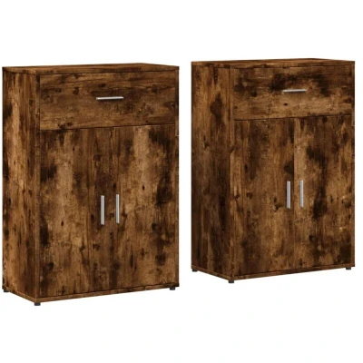 Image of vidaXL Sideboards 2 pcs Smoked Oak 60x30x84 cm Engineered Wood
