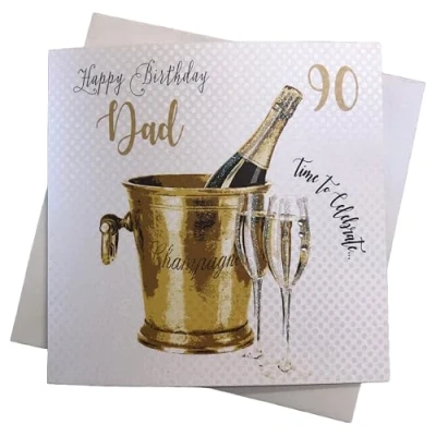 Image of white cotton cards &quot;Champagne Bucket, Dad 90 Happy Birthday Handmade 90th Card, White, wbs90 d NEW