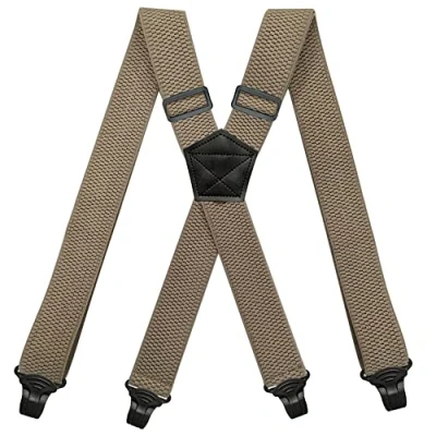 Image of YYKSYDPT Braces for Men with Very Strong 4 Plastic Clips 38 MM Wide Duty Suspenders X Style Adjustable Brace (Khaki)