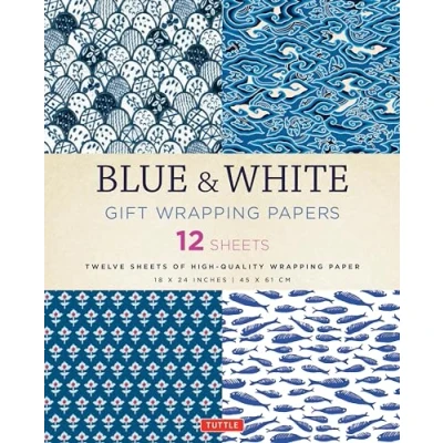 Image of Blue &amp; White Gift Wrapping Papers: 12 Sheets of 18 x 24 inch Paper: (45 61 cm) Paper