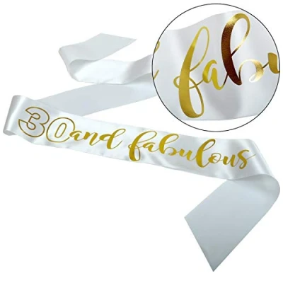 Image of All Tied Up UK Ltd 30th Birthday Sash 30 and Fabulous Thirtieth Gift Luxurious (White)