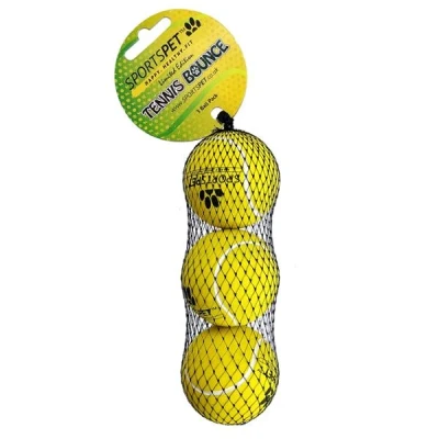 Image of SPORTSPET Tennis Bounce balls for Dogs Made from Natural Rubber No Felt Ball Gentle on Teeth &amp; Gums (Pack of 3 Medium Size 64mm)