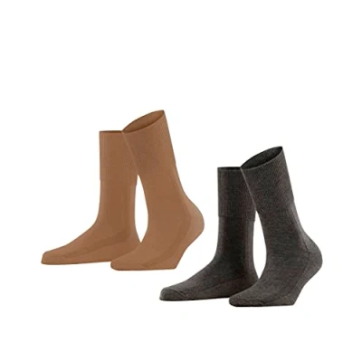 Image of ESPRIT Women&#039;s Easy Rib 2 Pack Socks Cotton Lyocell Multicolour Plain Mid Calf Length Multipack Pairs