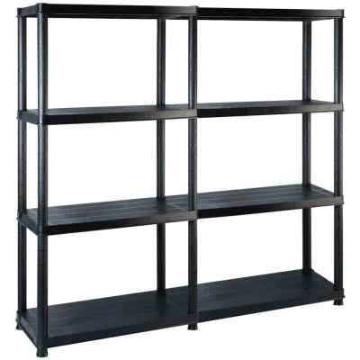 Image of vidaXL Storage Shelf 4 Tier Black 122x30.5x130 cm Plastic