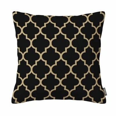 Image of GSRONY Throw Pillow Covers Black and Gold Tan Quatrefoil Pattern Cushion Case Home Decor Pillowcase 18x18 Inches