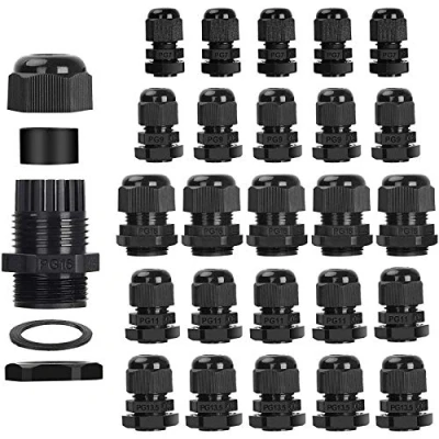 Image of 25 Pack Cable Glands, Bolatus IP68 Waterproof PG7 PG9 PG11 PG13.5 PG16 Adjustable 3 15mm Connectors Locknut Stuffing Glands Nylon Plastic Gland Joints with Washer Black