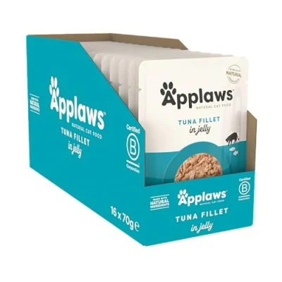 Image of Applaws Natural Wet Cat Food, Tender Tuna in Jelly 70 g pouch (Pack of 16)