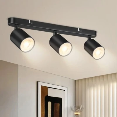 Image of Ledronix Spotlights Ceiling Lights 3 Way, Matt Black Spot Light Bar Rotatable Modern Spotlight Fitting, GU10 LED for Kitchen Hallway Living Room, Bulb not Included