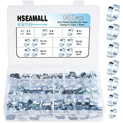 Image of HSEAMALL 140PCS 5 18mm Double Ear O Clips Hose Clamps Tube Pipe Fasteners