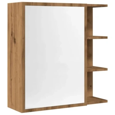 Image of vidaXL Bathroom Mirror Cabinet Artisan Oak Engineered Wood Wall Mounted Cupboard Modern Style Storage for Toiletries Dimensions 62.5x20.5x64 cm Easy Clean