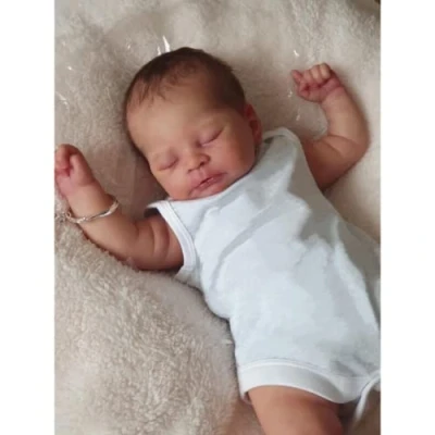 Image of Lonian 50CM 20inch Reborn Baby Dolls Soft Vinyl Handmade Sleeping Girl Real Life Newborn Eyes Closed Cloth Body Filled with Cotton Handpainted Features Doll (White)
