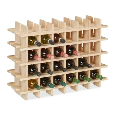 Image of Relaxdays Wine Rack, for 24 Bottles, Stackable Shelf Beverages, Bar, HWD: 73 x 82 25 cm, Expandable, Wood, Natural, 54 75 cm