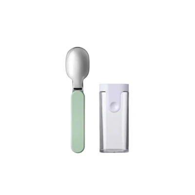 Image of Mepal Folding Spoon Ellipse Reusable to Go Foldable for Yoghurt Cup Cutlery Travel Including Storage Case Stainless Steel Nordic Sage