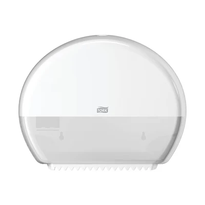 Image of Tork Mini Jumbo Toilet Roll Wall Mounted Dispenser White T2, Enclosed, Elevation Range, 555000