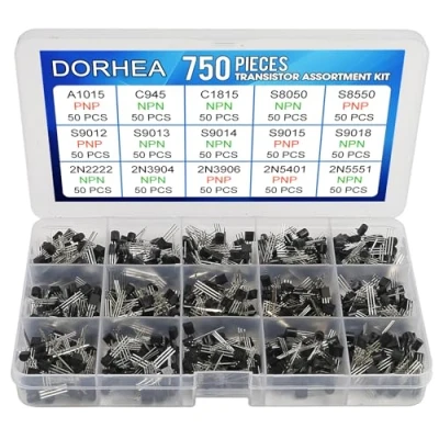 Image of 750 Pcs Transistor Kit A1015 C945 C1815 S8050 S8550 S9012 S9013 S9014 S9015 S9018 2N2222 2N3904 2N3906 2N5401 2N5551 15 Values PNP NPN Power Transistors Assortment