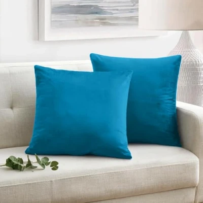 Image of Oxford Homeware Velvet Teal Cushions Cover 45 x (Pack of 2) Square Throw Pillow Cases Decorative Sofa Cushion Covers for Bedroom Couch Car with Invisible Zipper (18 18 Inch)
