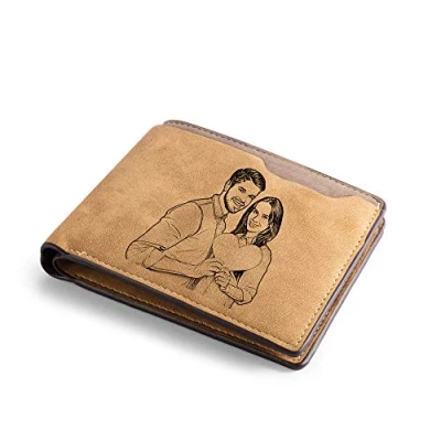 Image of Wallet Mens Personalised Photo Wallets for Men Men,Engraved Leather Personalised, Gifts Father,Husband,Son (#2brown)