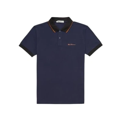 Image of Ben Sherman Men&#039;s Plus Size Colour Block Rib Polo Marine 3XL