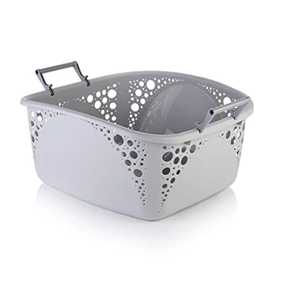 Image of Minky 40L Stackable Laundry Basket, Washing Sturdy Foldable Handles, Easy Carry Hip Fit, Multipurpose &amp; Durable Baskets, Made In The UK