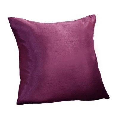 Image of Faux Silk (Slub) Self Piped Cushion Cover Colour: Aubergine