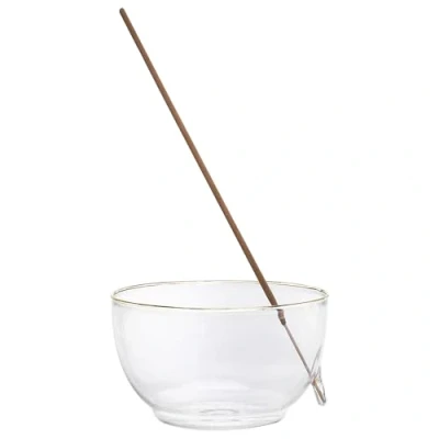 Image of Navaris Glass Incense Holder &amp; Smudge Bowl with Gold Rim Holders for Sticks Cone Sage Palo Santo Dhoop Joss Stick Burner Ash Catcher Design 10x5.8cm (3.9x2.3&quot;)