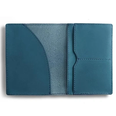 Image of Leather Passport Holder, Retro Double Cover Travel Document Organizer Wallet for Storing Passports Bank Cards ID Blue Classic