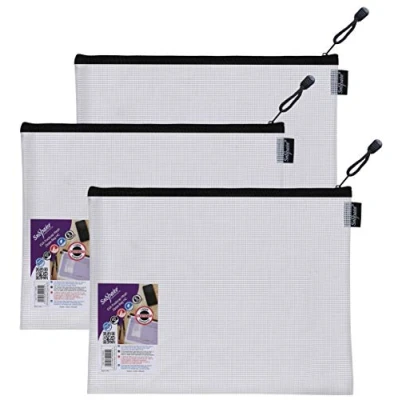 Image of Snopake Foolscap High Capacity EVA Mesh Zippa Bag [Pack of 3] 360 x 275 mm Transparent/Black [15839]