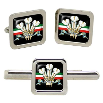 Image of Giftshop UK Royal Regiment of Wales, British Army Square Cufflinks and Tie Clip Set