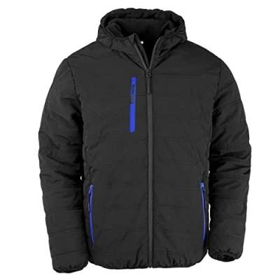 Image of Result Genuine Recycled Mens Compass Padded Winter Jacket (L) (Black/Royal Blue)