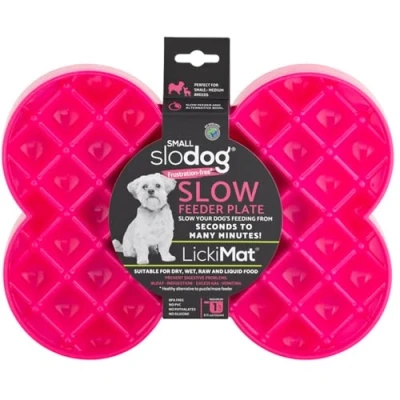 Image of LickiMat Small Slodog Suitable for Wet Food, Raw Kibble and Treats. Perfect Fun Feeder Medium Sized Dogs. No Gulp Frustration, Pink.