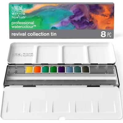 Image of Winsor &amp; Newton Professional Watercolour, Revival Collection Tin, Half Pan Set of 8