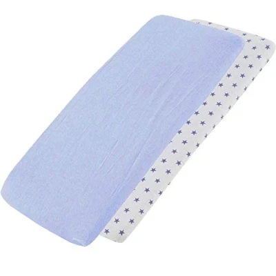 Image of Cot Fitted Sheet 100% Cotton 120x60cm 2X Blue / Star