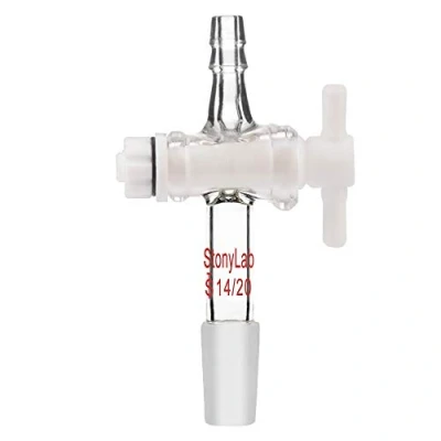 Image of StonyLab Vacuum Flow Control Adapter with PTFE Stopcock, 14/20 Joint and Straight Hose Connection for Lab Supply