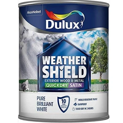 Image of Dulux Weather Shield Quick Dry Satin Paint, 750 ml Pure Brilliant White