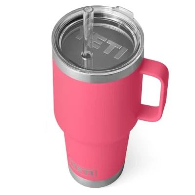 Image of YETI Rambler Straw Mug, Stainless Steel Vacuum Insulated Mug with Stronghold Lid, Tropical Pink, 35 oz (1035 ml)