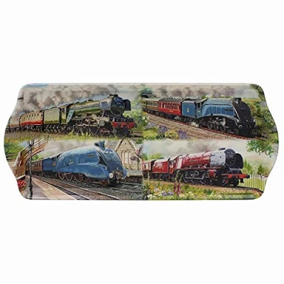 Image of Lesser &amp; Pavey Vintage Train Design Small Melamine Serving Tray/Sandwich Tray 36 x 17cm